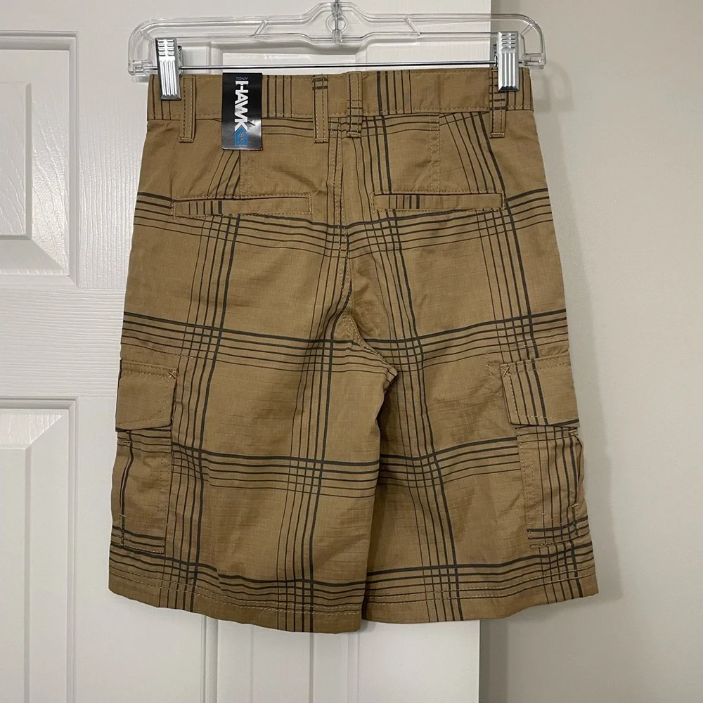 Tony Hawk Boys Youth Size 8 Shorts Brown Plaid Casual Large Net Lined Pockets NW